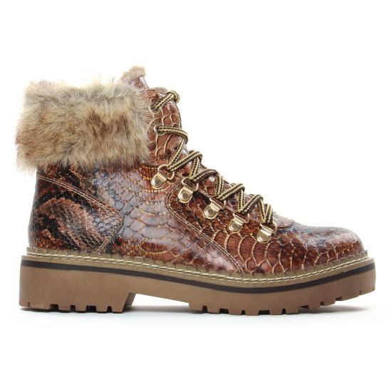 bottines à lacets marron serpent mode femme automne hiver - Photo Produit 2