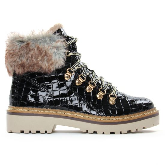bottines à lacets noir croco mode femme automne hiver - Photo Produit 2