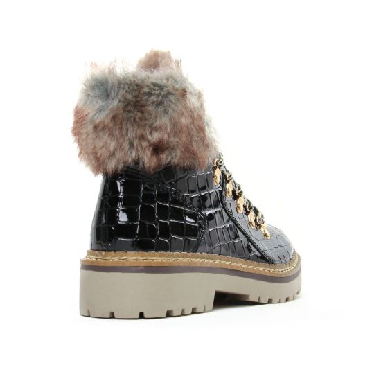 bottines à lacets noir croco mode femme automne hiver - Photo Produit 7