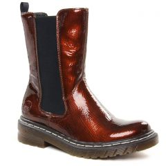 Chaussures femme hiver 2021 - boots élastiquées rieker marron vernis