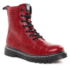 Chaussures femme hiver 2021 - bottines à lacets tamaris rouge croco