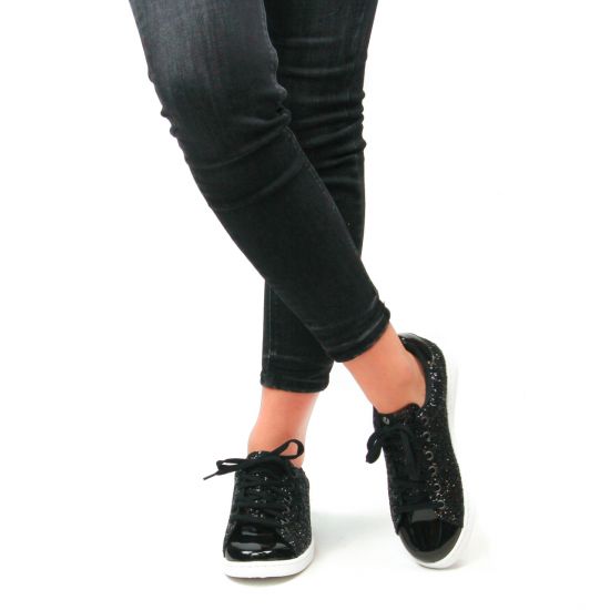 Victoria 112558 Noir | tennis noir pailleté automne hiver chez TROIS PAR 3