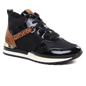 Chaussures femme hiver 2022 - baskets mode Remonte noir léopard