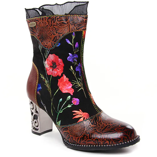 Bottines Et Boots Laura Vita Ledao-01 Flower Brun, vue principale de la chaussure femme