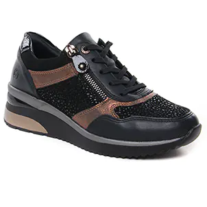 Chaussures femme hiver 2024 - baskets compensees Remonte noir bronze