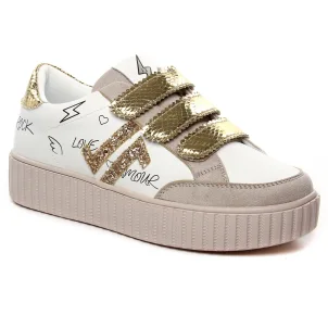 Chaussures femme hiver 2024 - baskets plateforme CL11 blanc or