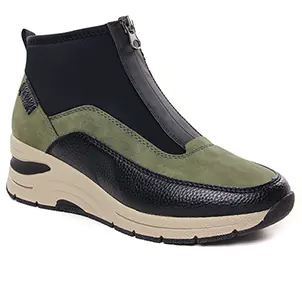 Chaussures femme hiver 2024 - baskets compensees rieker noir vert kaki